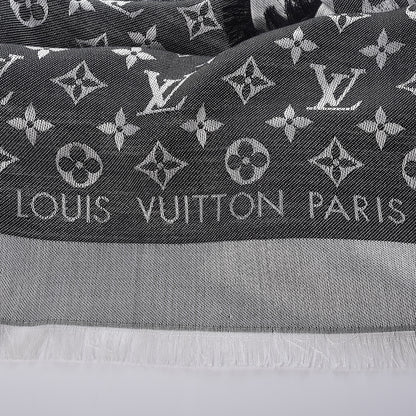 Louis Vuitton Wool Silk Monogram Denim Shawl Black 3 of 4