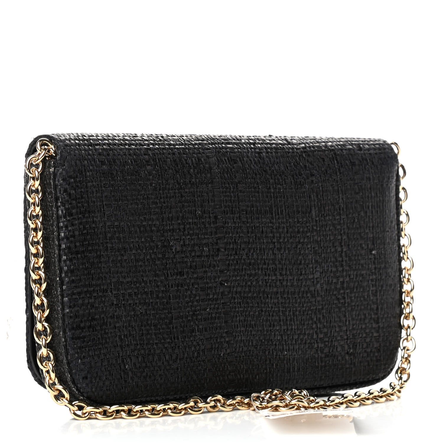 Dolce & Gabbana Raffia Crystal Embellished Chain Clutch Black 2 of 4