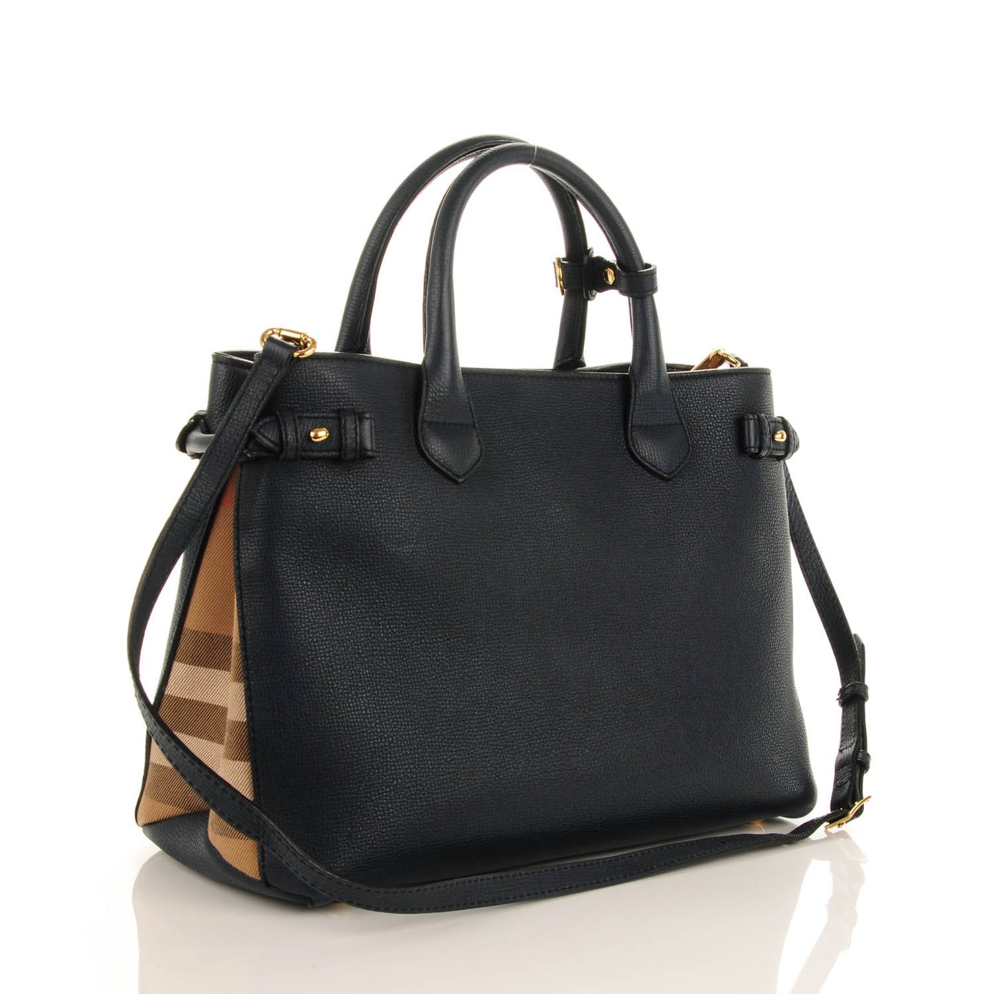 Calfskin House Check Medium Banner Tote Ink Blue