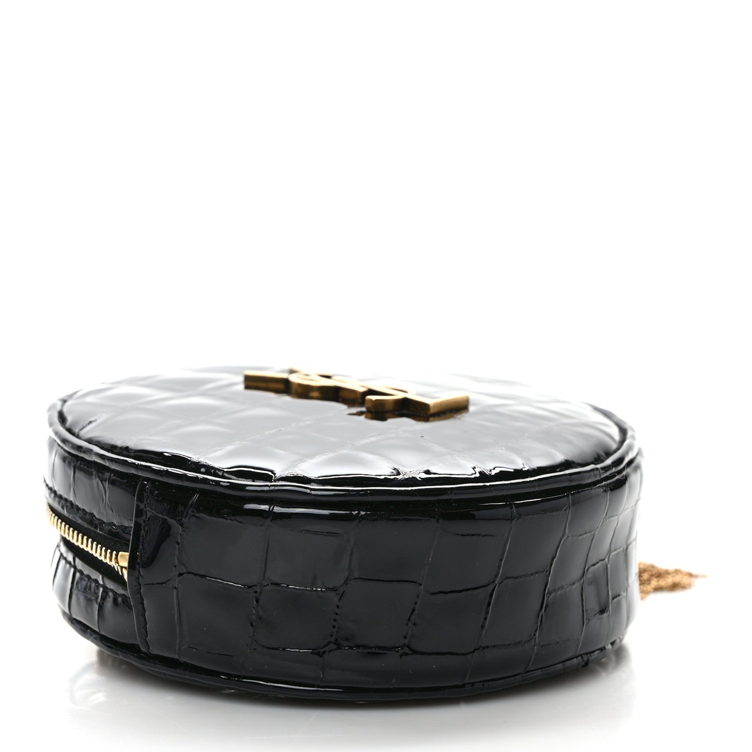 Saint Laurent Patent Crocodile Embossed Round Belt Bag Black 4 of 8