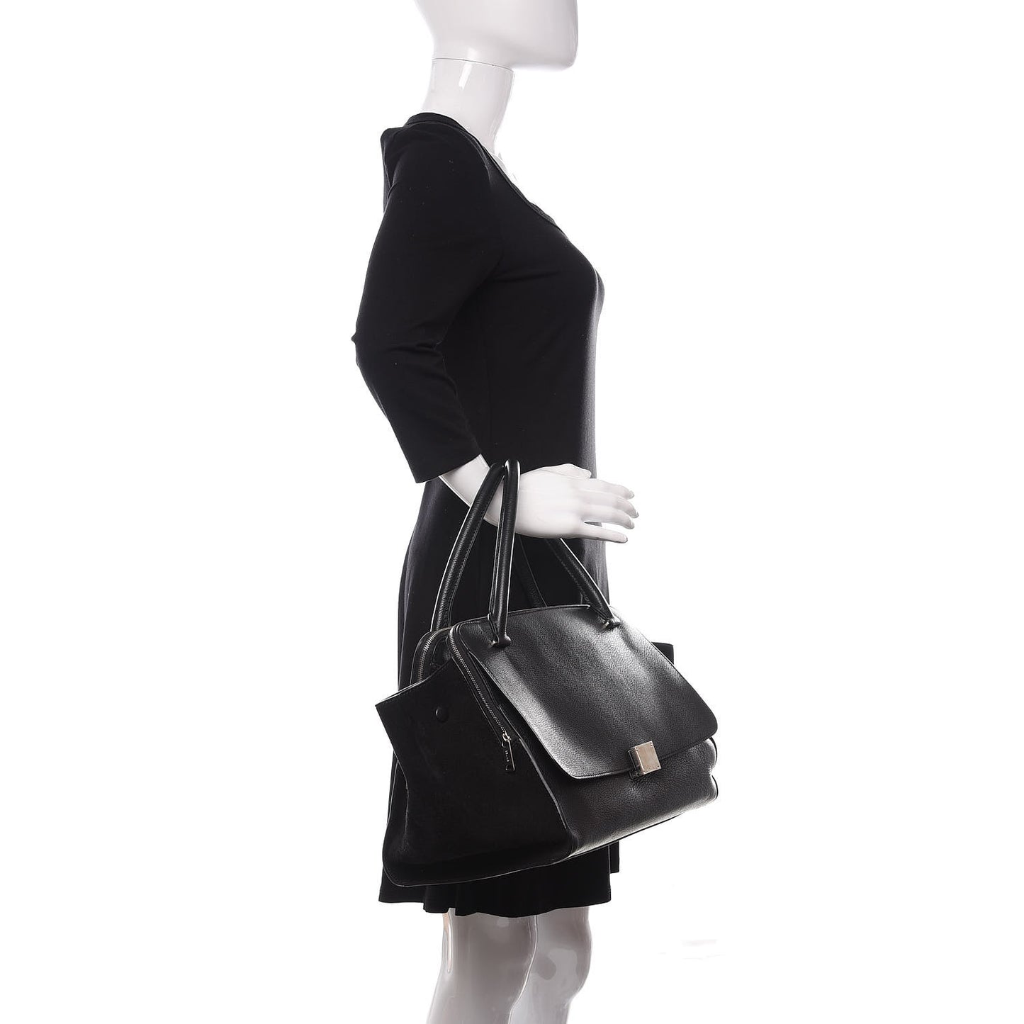 Drummed Calfskin Suede Double Zip Trapeze Black