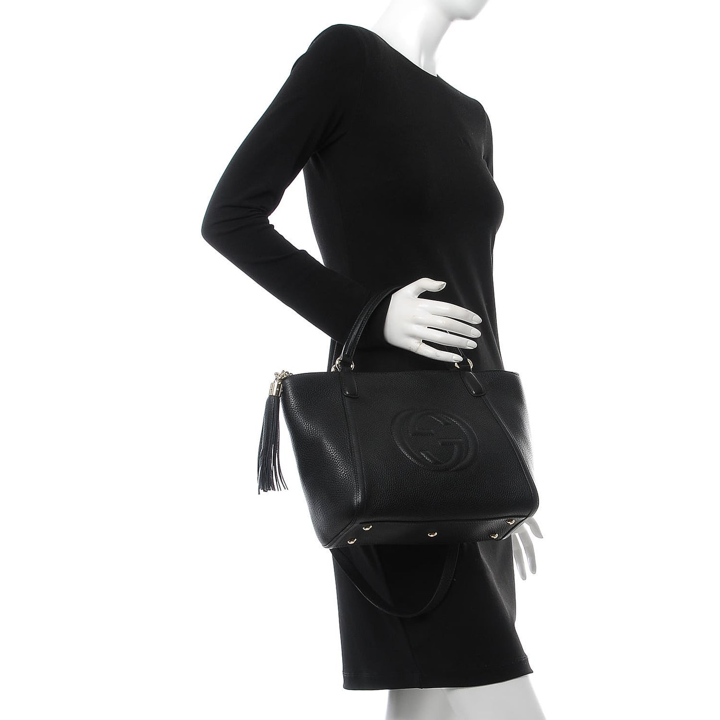Pebbled Calfskin Small Soho Top Handle Bag Black