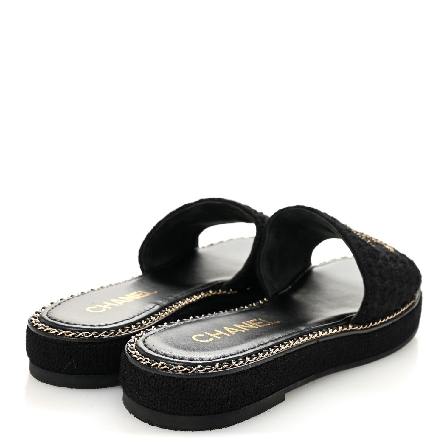 Chanel Wool Alpaca Chain CC Slide Sandals 40 Black 1850461