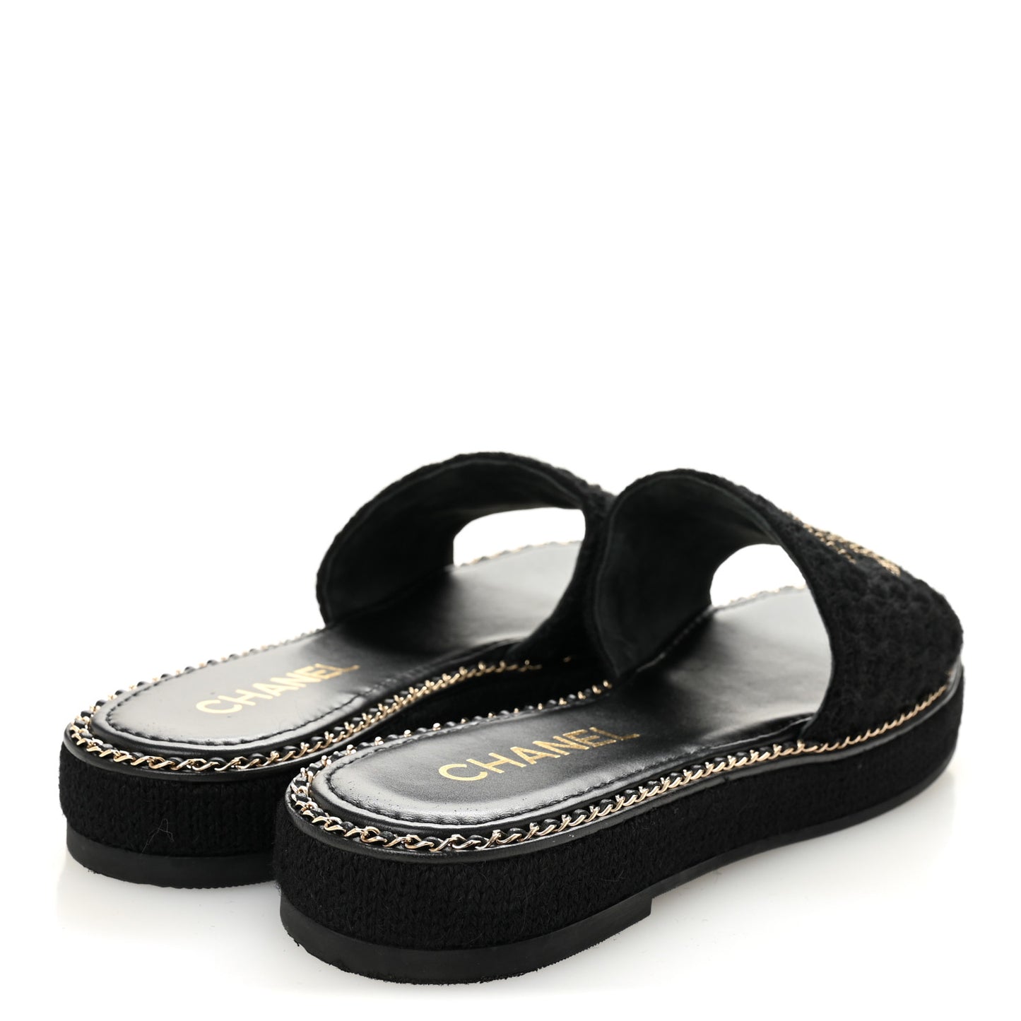 Wool Alpaca Chain CC Slide Sandals 40 Black