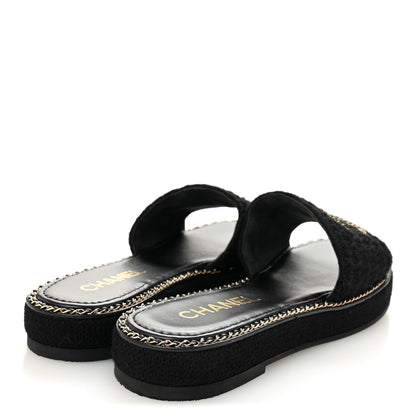 Chanel Wool Alpaca Chain CC Slide Sandals 40 Black 5 of 9