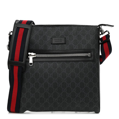 Gucci GG Supreme Monogram Appia Calfskin Web Flat Messenger Bag Black Grey 1 of 11