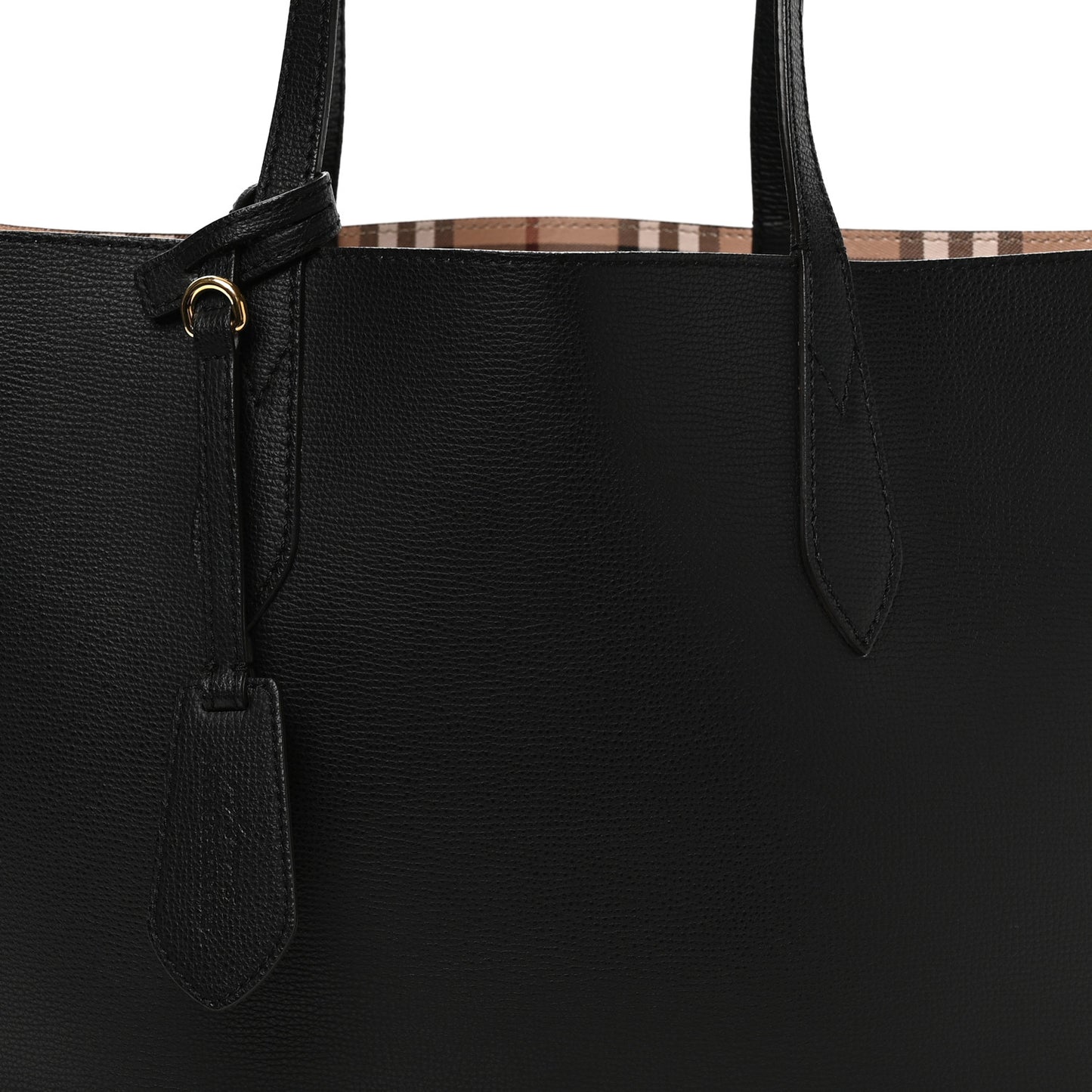 Grainy Calfskin Haymarket Check Medium Reversible Tote Black