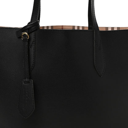 Burberry Grainy Calfskin Haymarket Check Medium Reversible Tote Black 13 of 17