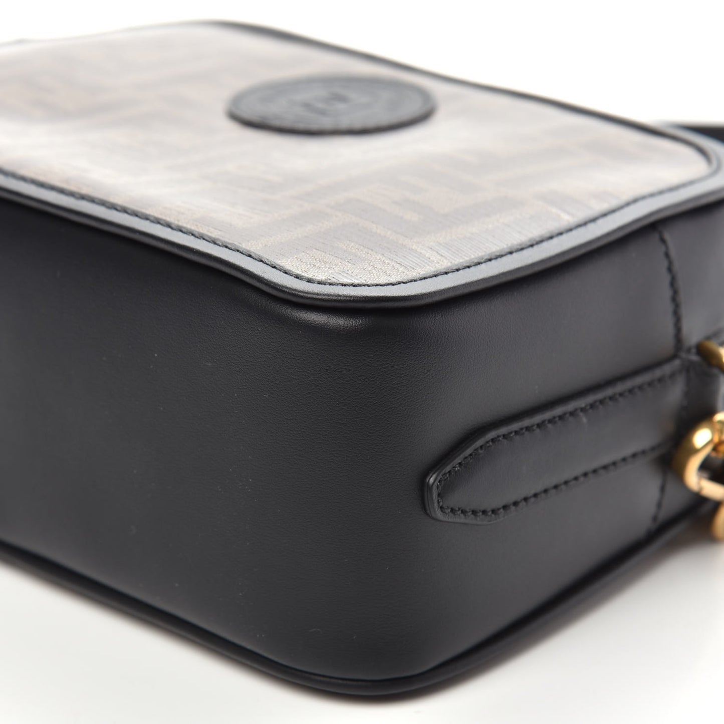 Glazed Fabric Vitello Century FF 1974 Stamp Patch Camera Case Mogano Panna Black