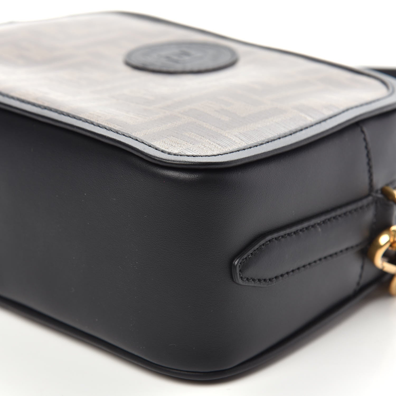Fendi Glazed Fabric Vitello Century FF 1974 Stamp Patch Camera Case Mogano Panna Black 10 of 11