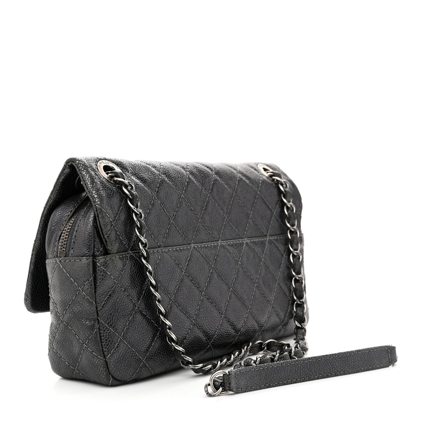 Iridescent Caviar Quilted Small Chic Flap Grey