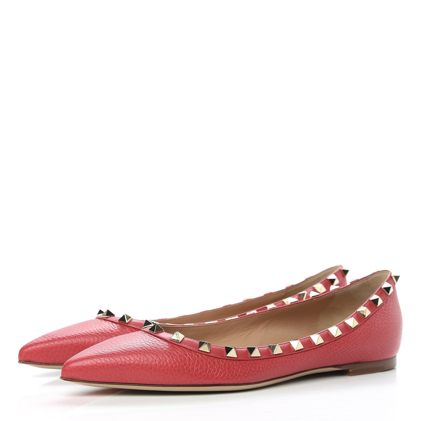 Pebbled Calfskin Rockstud Ballerina Flats 38.5 Rock Pink