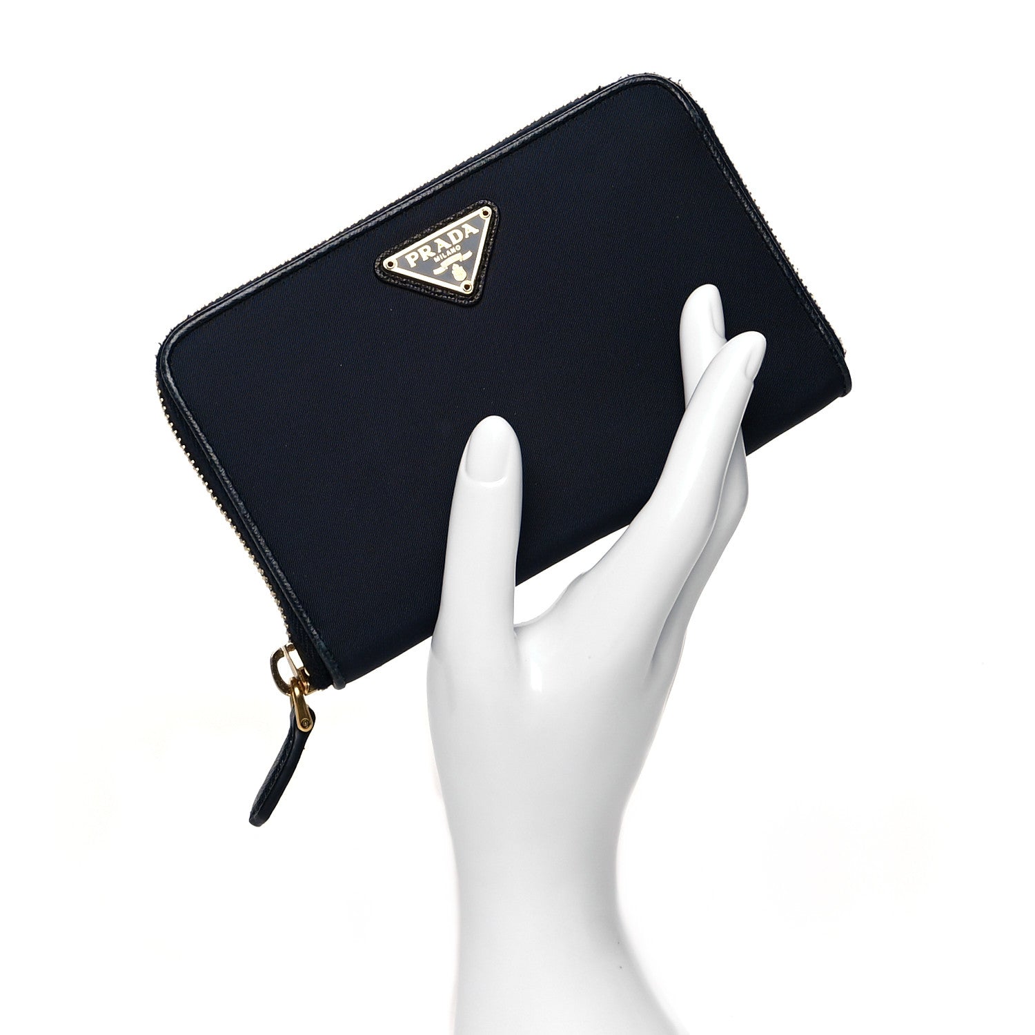 Prada Tessuto Nylon Metal Zip Around Wallet Bleu 2 of 12