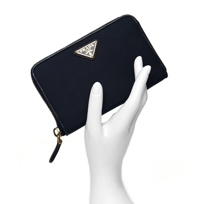 Prada Tessuto Nylon Metal Zip Around Wallet Bleu 2 of 12