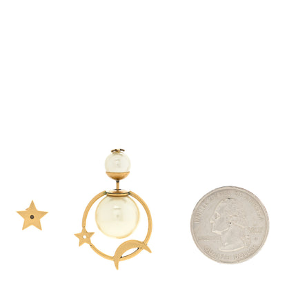 Christian Dior Pearl Moon and Star Tribal Hoop Earrings Gold 2 of 6