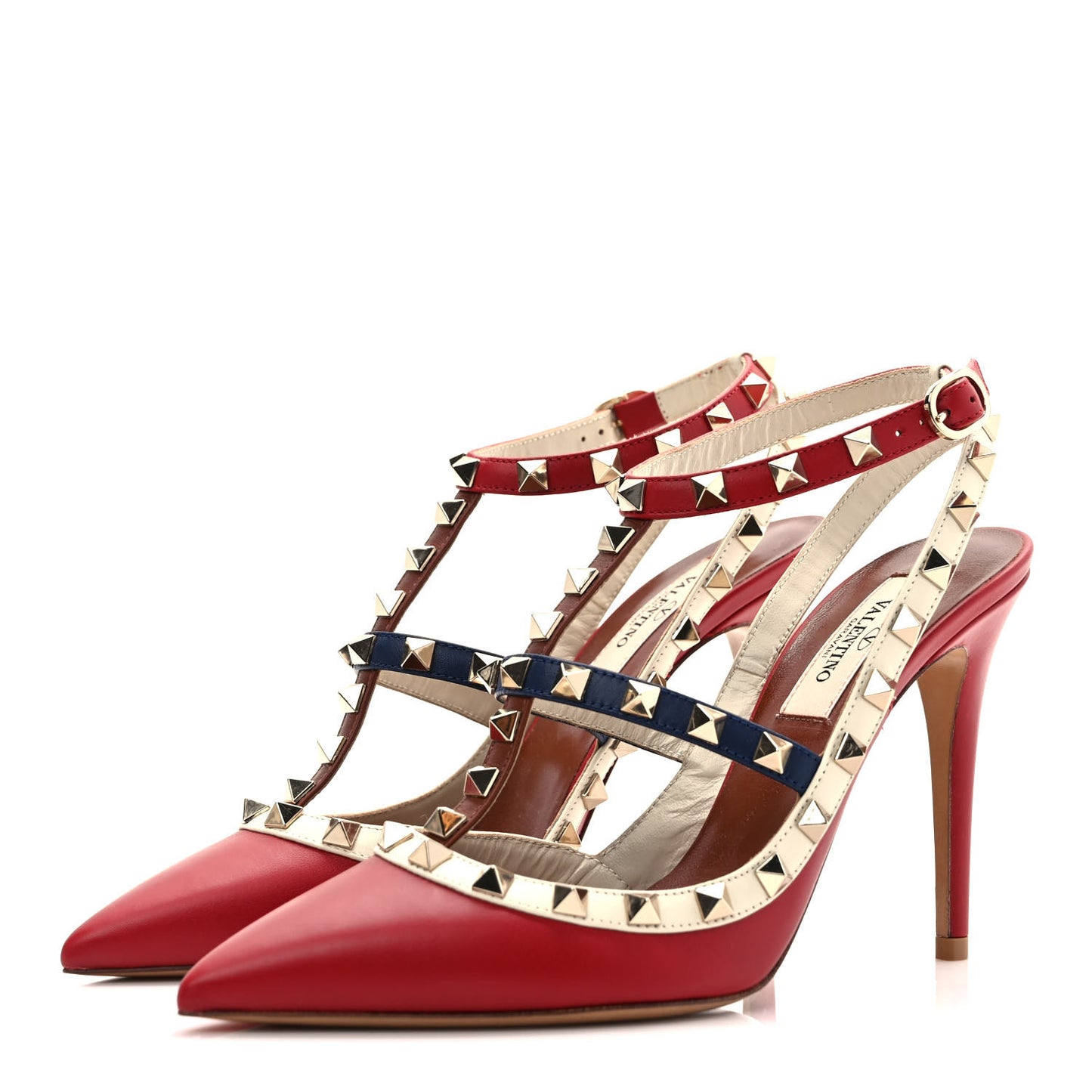 Nappa Rockstud Ankle Strap 100mm Pumps 37 Rosso Valentino Ivory Pure Blue