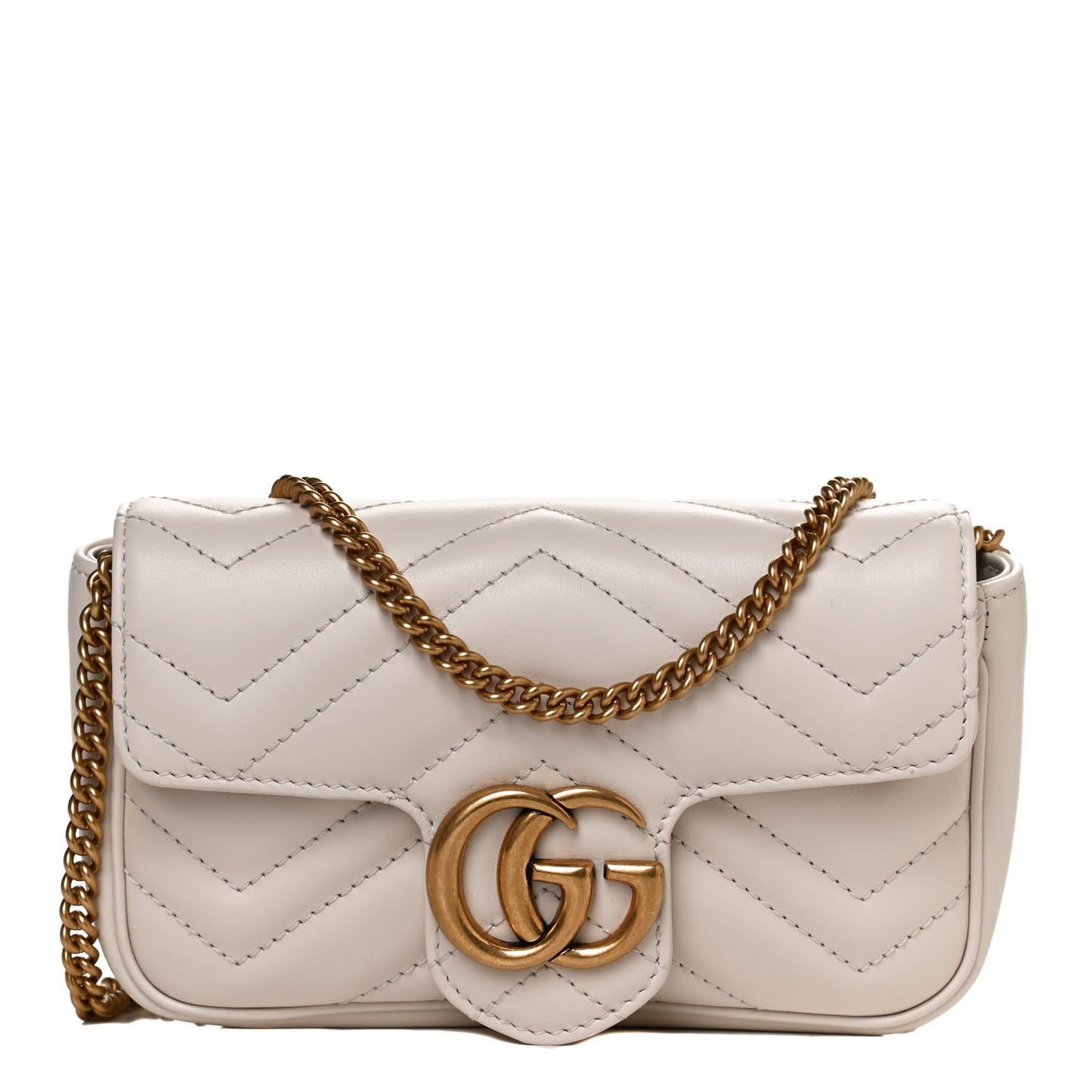 Calfskin Matelasse Super Mini GG Marmont Shoulder Bag White