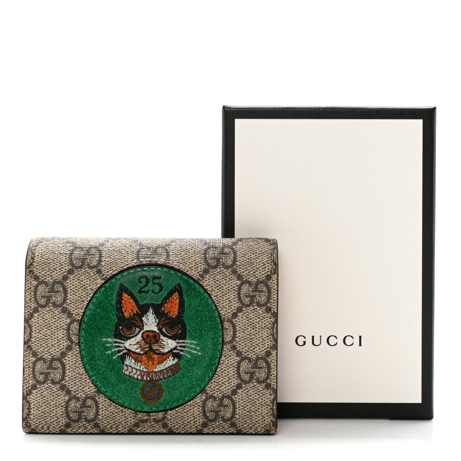 Gucci GG Supreme Monogram Bosco Patch Card Case Wallet Beige Green 15 of 15