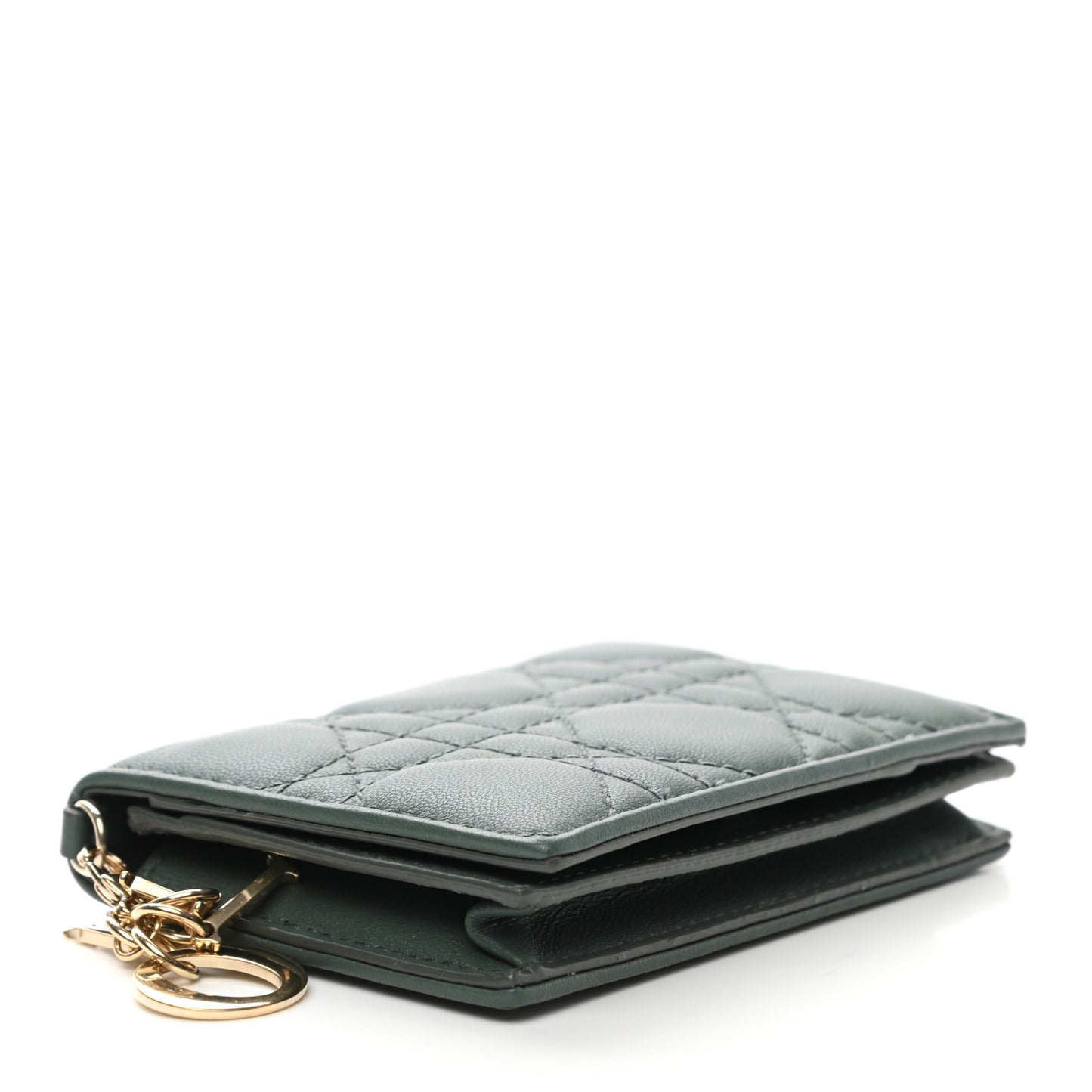 Lambskin Cannage Small Lady Dior Flap Card Holder Grey