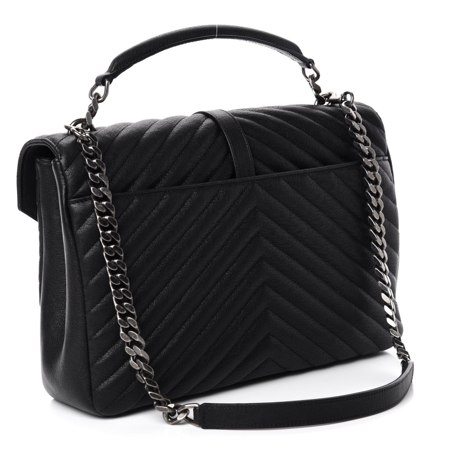 Saint Laurent Sheepskin Matelasse Chevron Monogram Large College Satchel Black 3 of 11