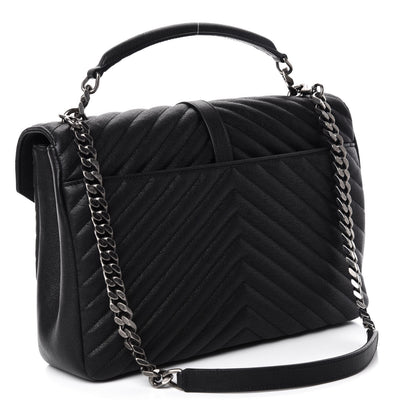 Saint Laurent Sheepskin Matelasse Chevron Monogram Large College Satchel Black 3 of 11
