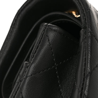 Chanel Lambskin Quilted Medium Double Flap Black White 15 of 15