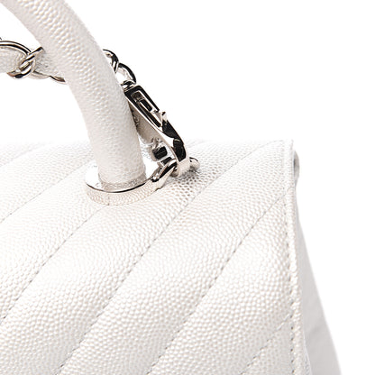 Chanel Iridescent Caviar Chevron Quilted Small Coco Handle Flap White 10 of 10