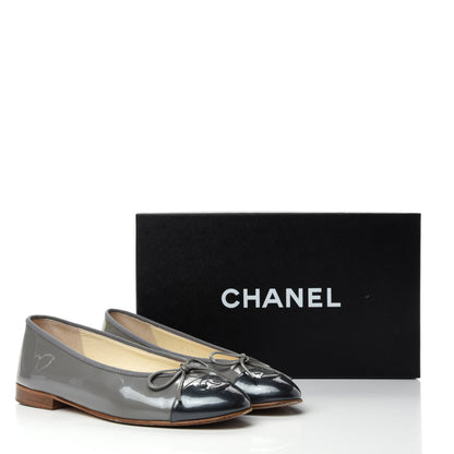 Chanel Patent Calfskin CC Cap Toe Ballerina Flats 35.5 Dark Grey 14 of 14