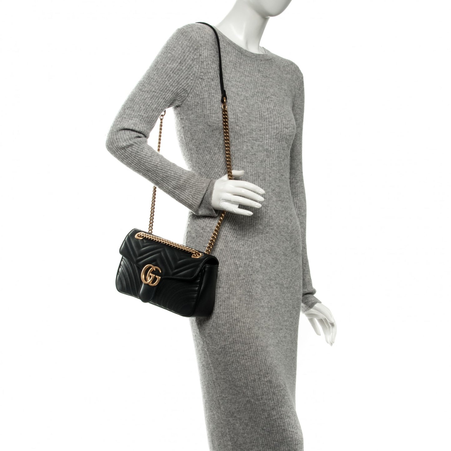 Calfskin Matelasse Small GG Marmont Shoulder Bag Black