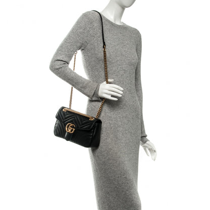 Gucci Calfskin Matelasse Small GG Marmont Shoulder Bag Black 2 of 7