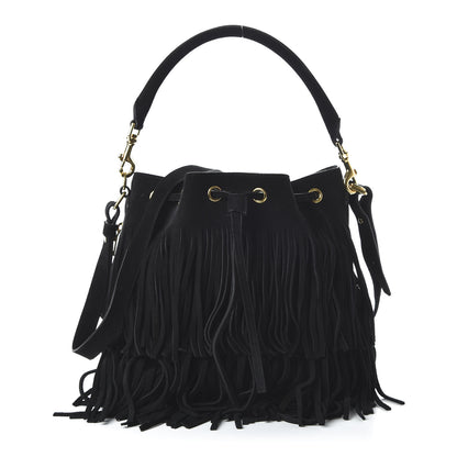 Saint Laurent Suede Calfskin Small Emmanuelle Fringe Bucket Bag Black 1 of 11