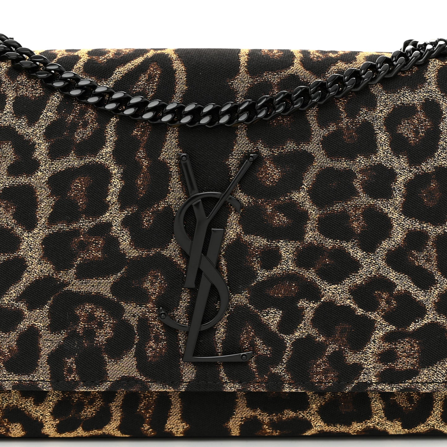 Jacquard Leopard Small Monogram Kate Satchel Oro Natural