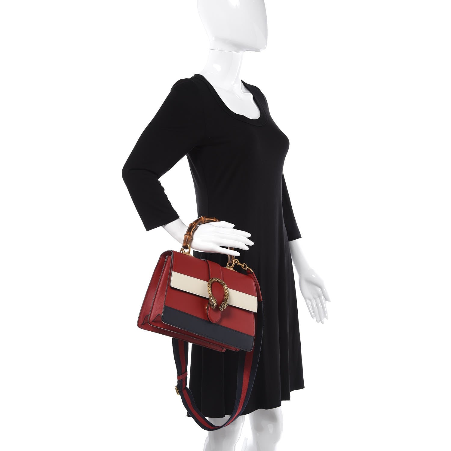 Gucci Calfskin Bamboo Web Medium Dionysus Top Handle Bag Red White Blue 3 of 8