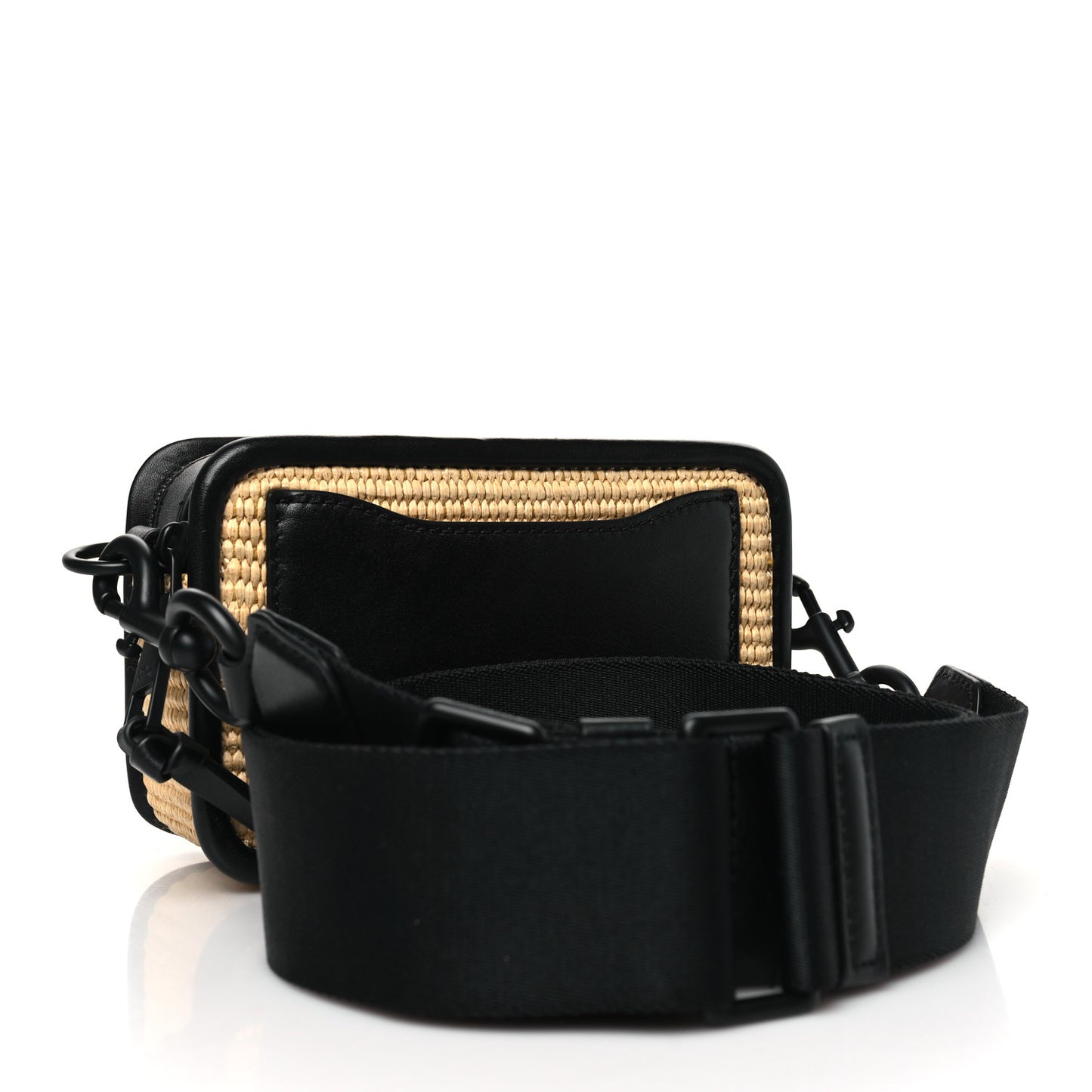 Calfskin Woven Straw Small Snapshot Camera Bag Beige