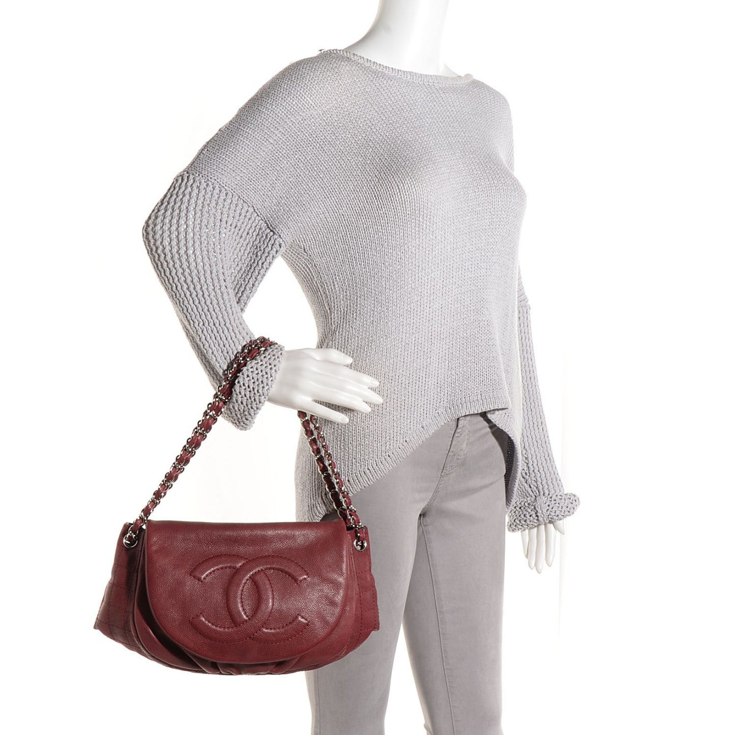 Caviar Large Half Moon Flap Bordeaux