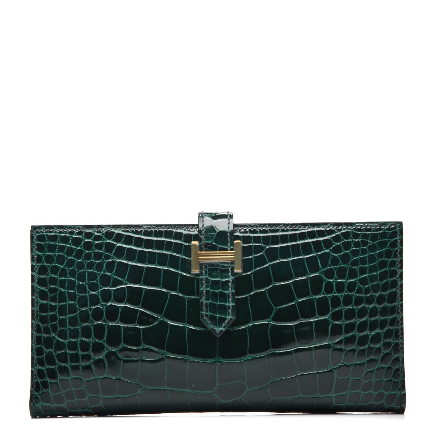 Hermes Shiny Alligator Bearn Wallet Vert Fonce 1 of 8
