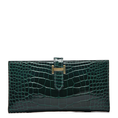 Hermes Shiny Alligator Bearn Wallet Vert Fonce 1 of 8