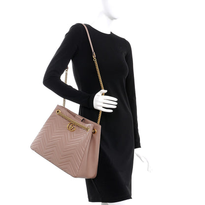 Gucci Calfskin Matelasse Medium GG Marmont Shoulder Tote Bag Porcelain Rose 4 of 14