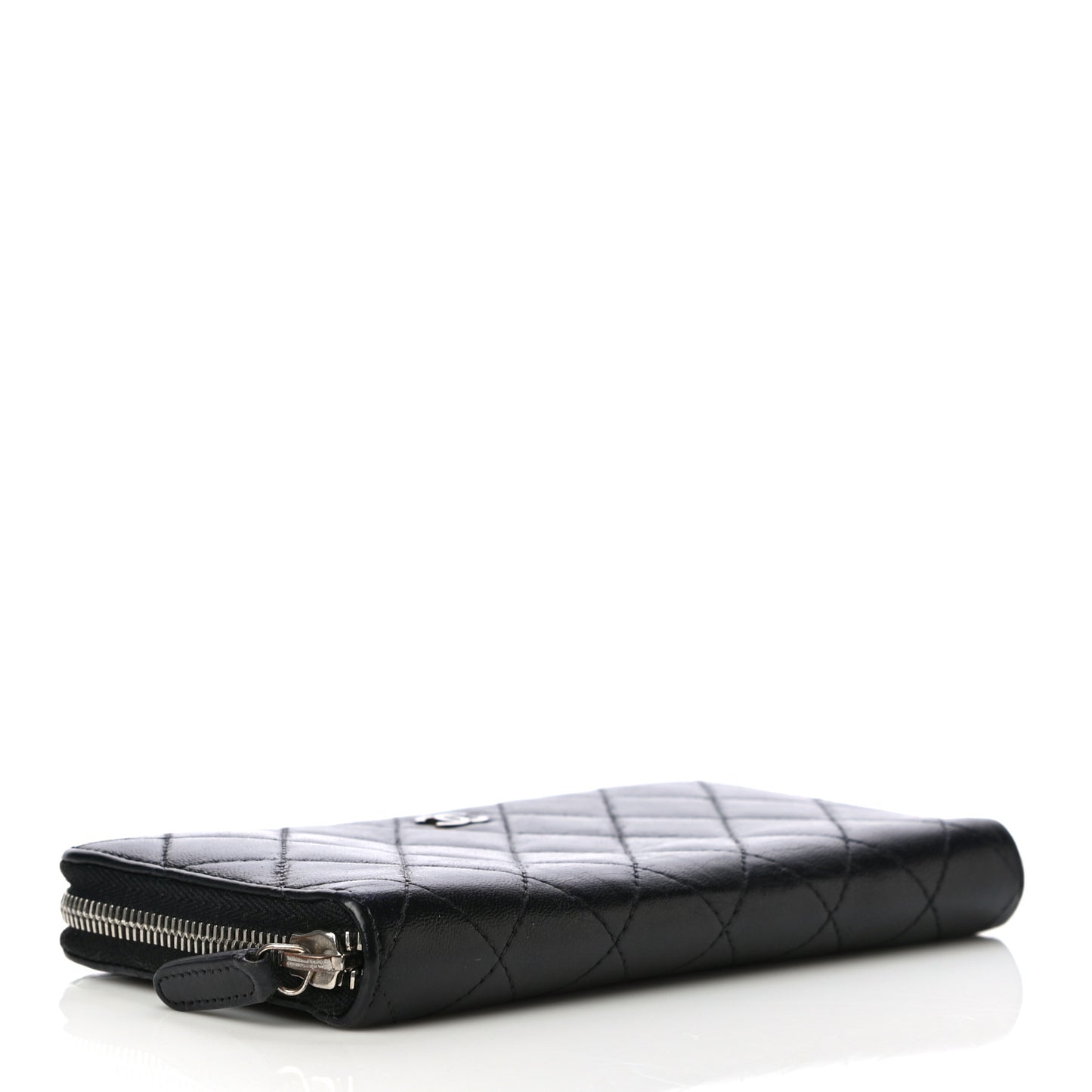 Lambskin Quilted Large Gusset Zip Around Wallet Black