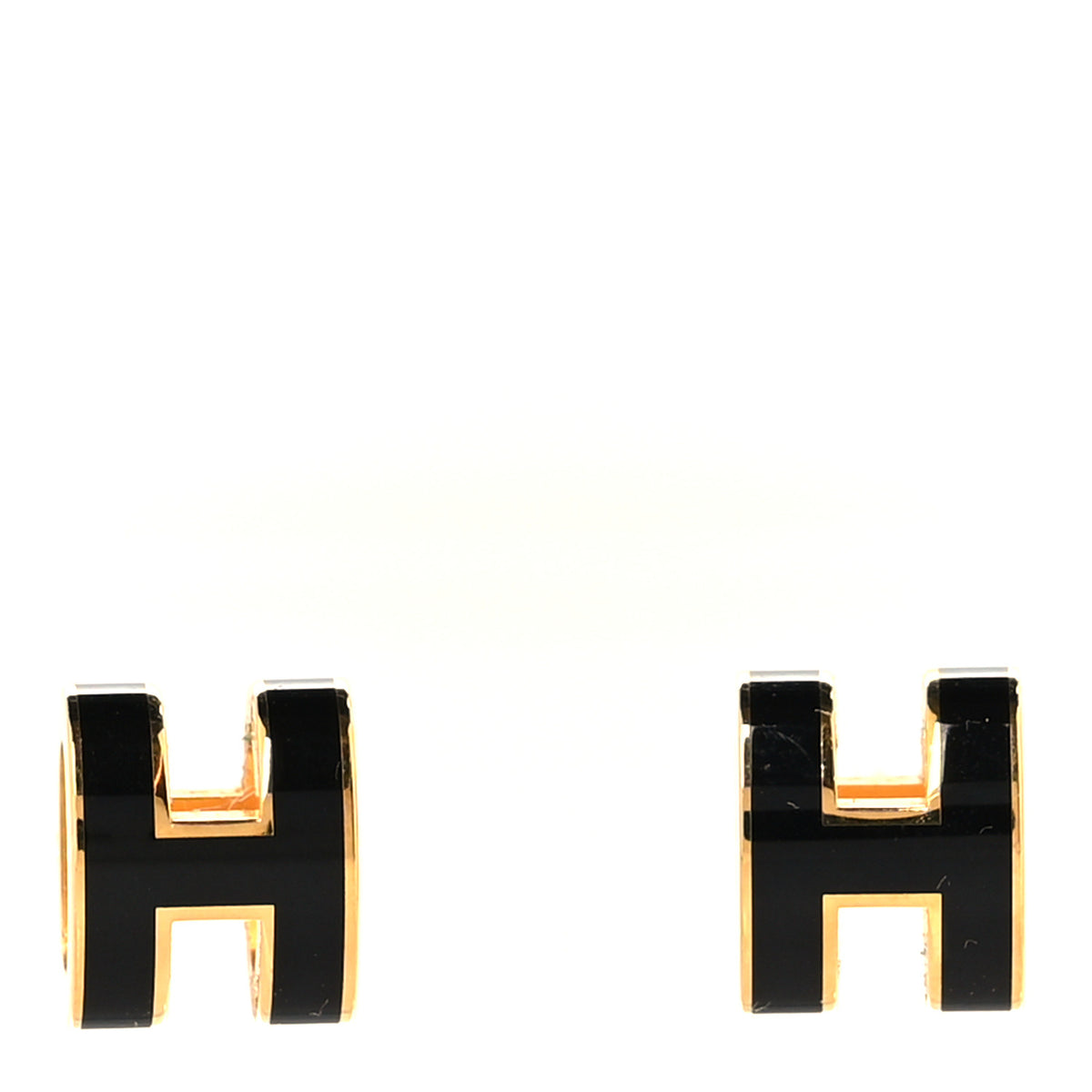Gold Lacquered Mini Pop H Earrings Black
