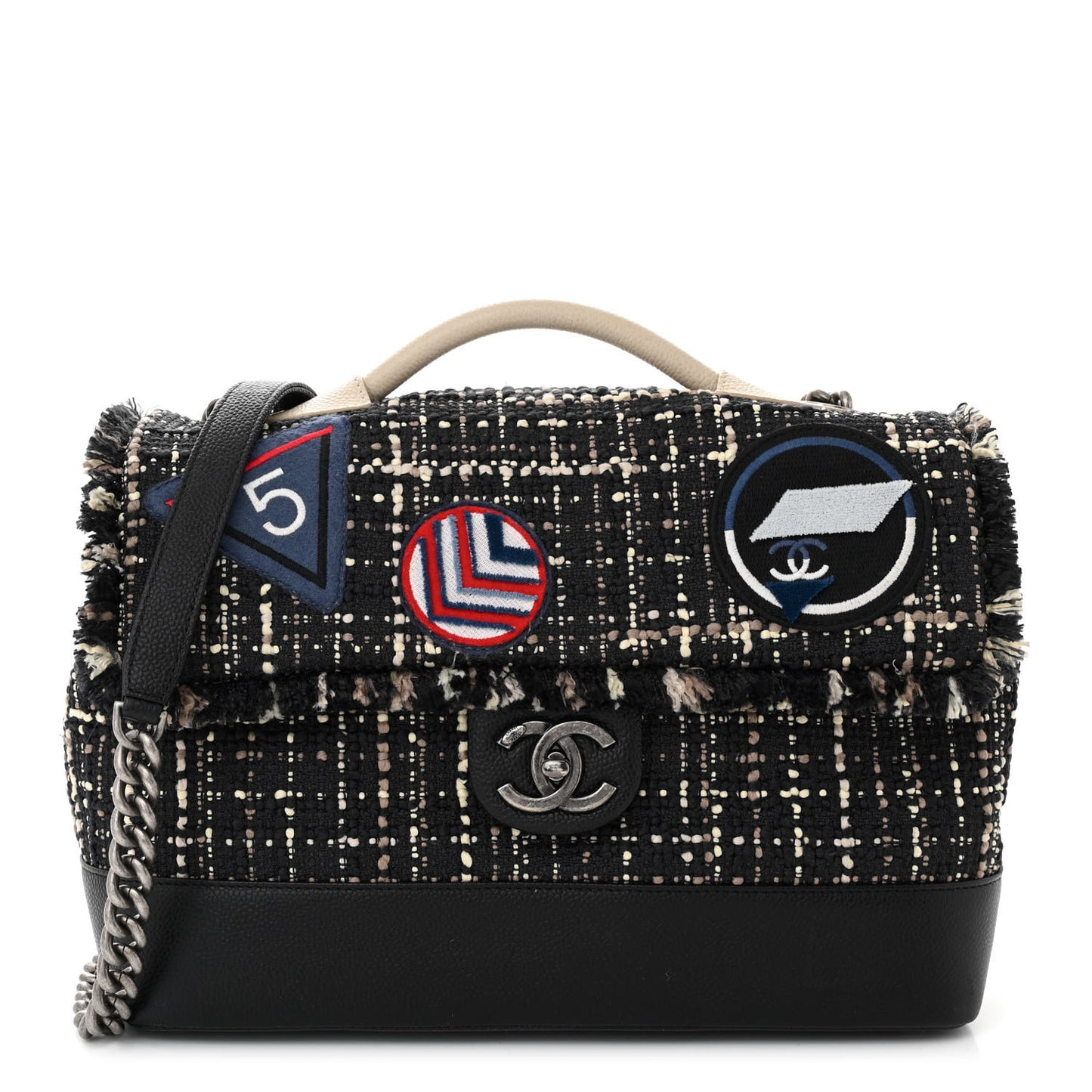 Tweed Trip Top Handle Flap Black Beige