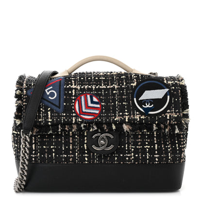 Chanel Tweed Trip Top Handle Flap Black Beige 1 of 12
