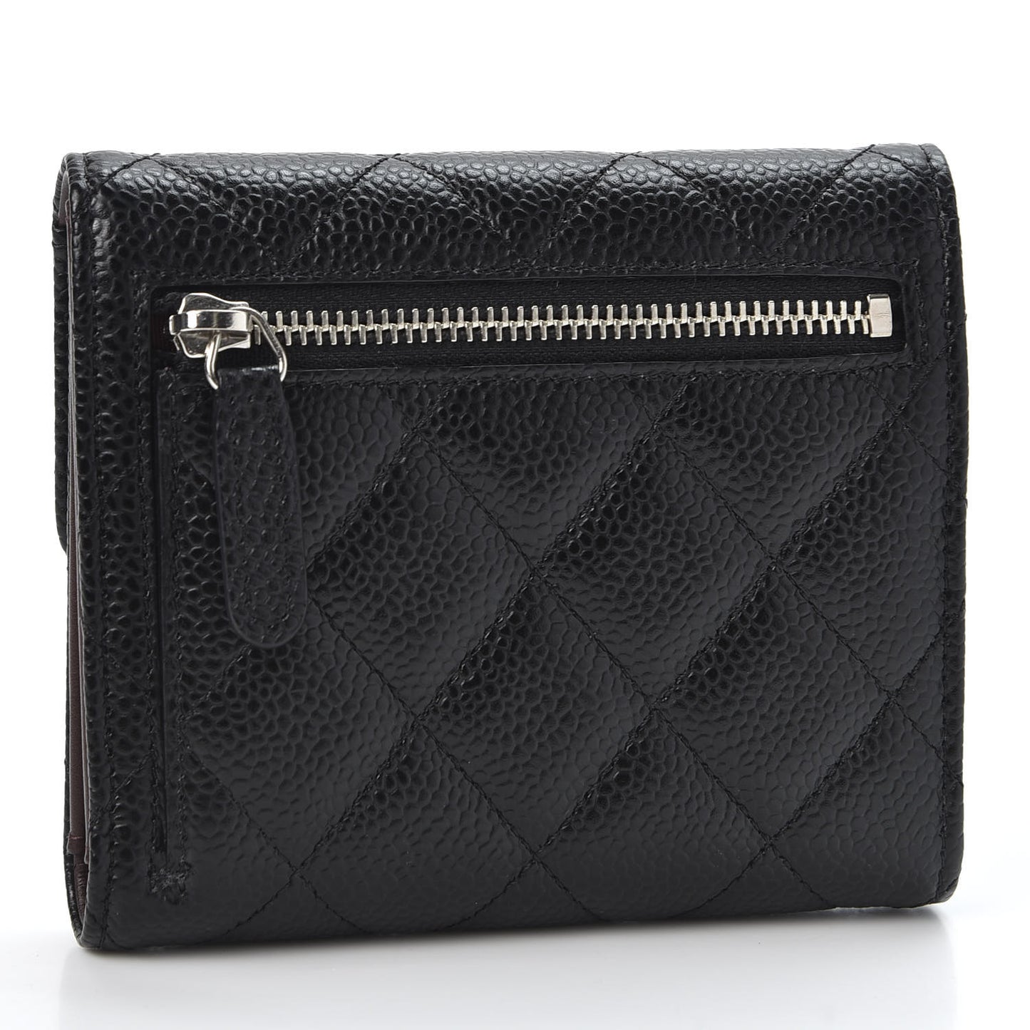 Caviar Quilted Compact Flap Wallet Black