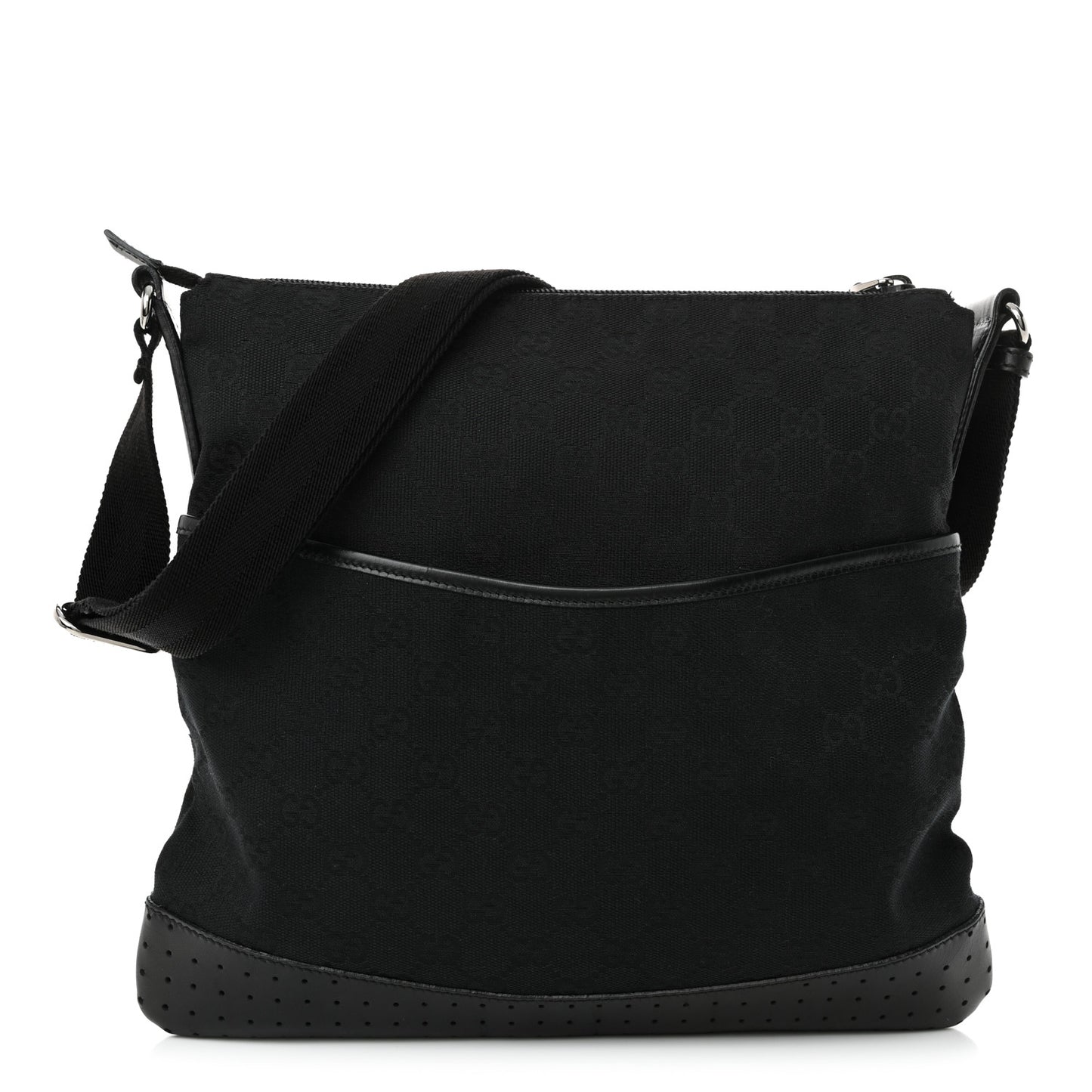 Monogram Calfskin Perforated Medium Flat Messenger Bag Black
