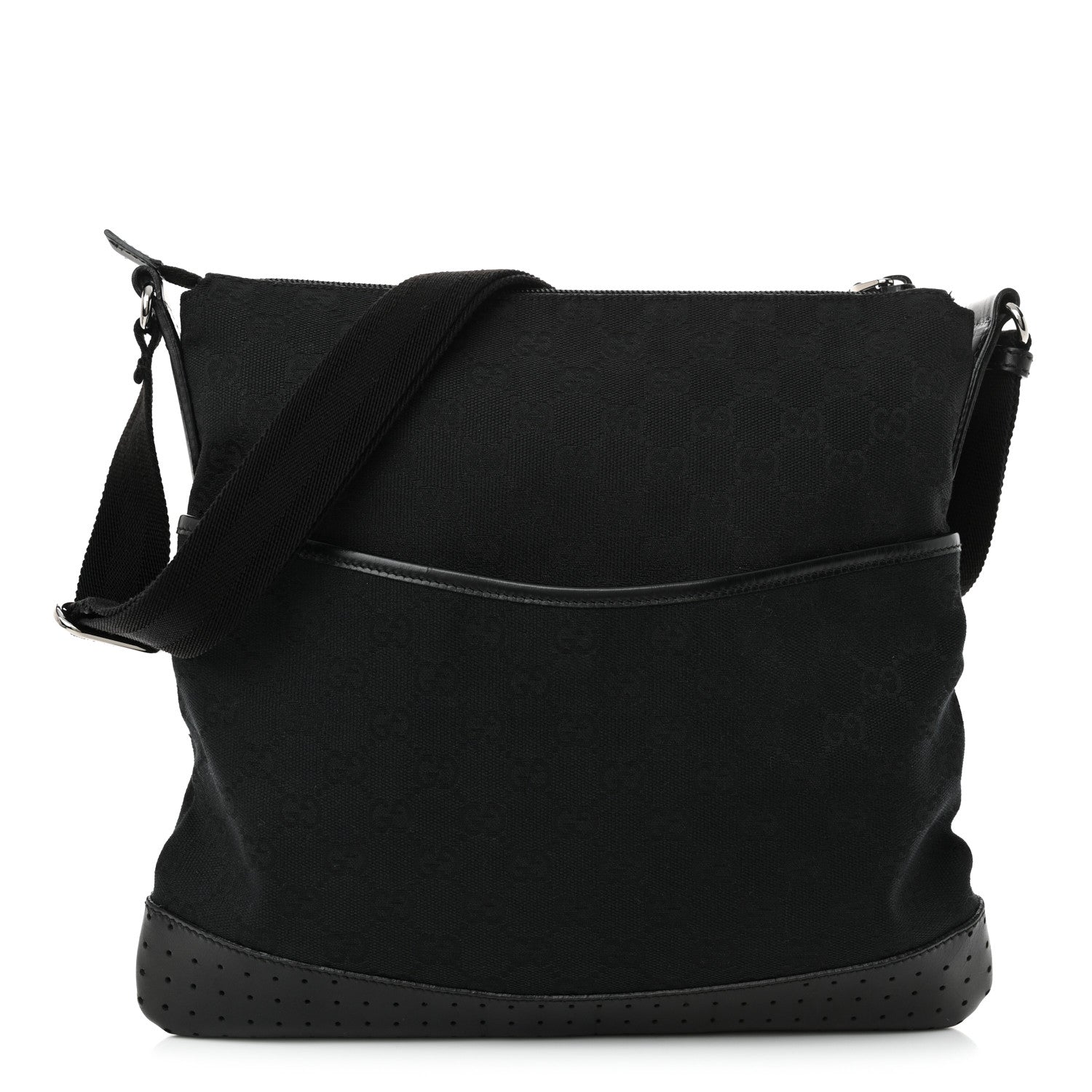 Gucci Monogram Calfskin Perforated Medium Flat Messenger Bag Black 1 of 12