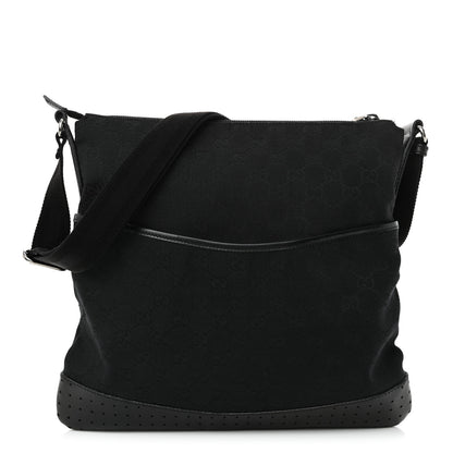 Gucci Monogram Calfskin Perforated Medium Flat Messenger Bag Black 1 of 12