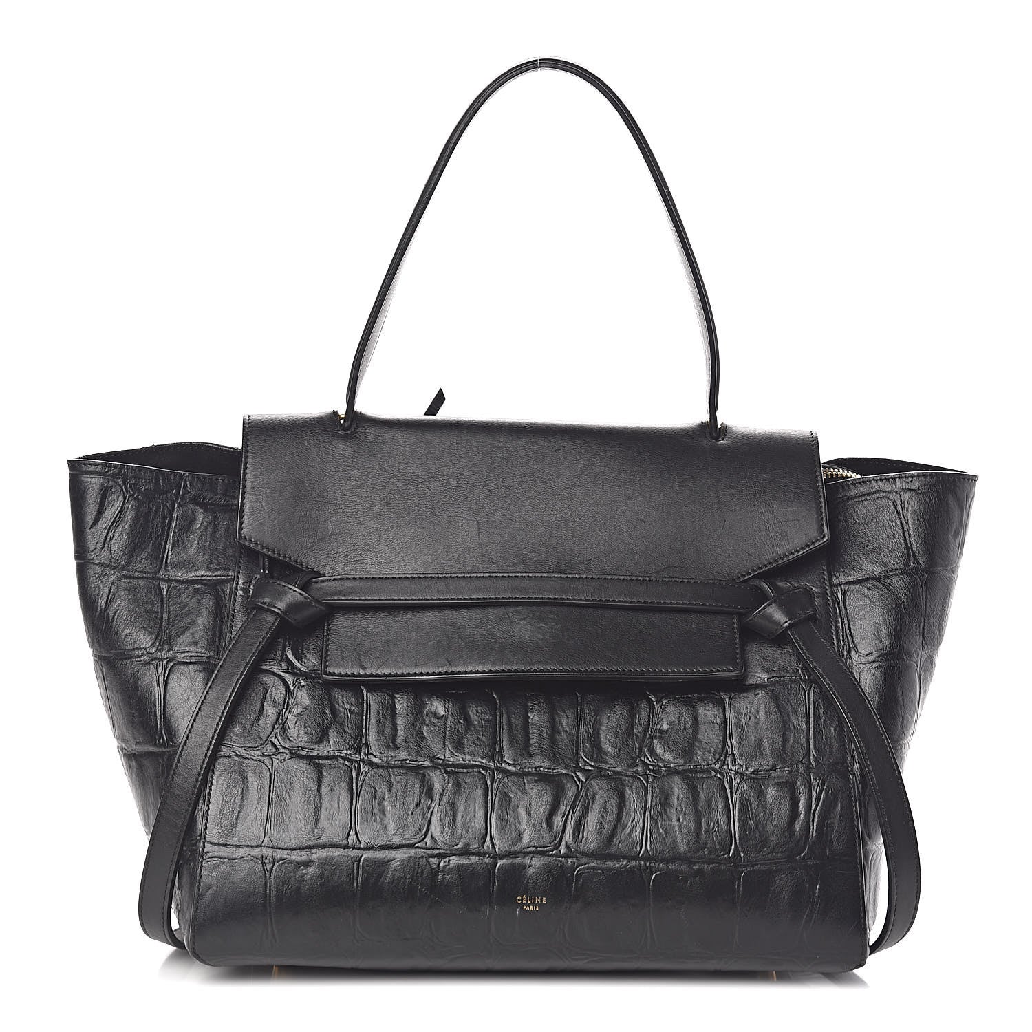 Celine Calfskin Crocodile Embossed Small Belt Bag Black 1 of 7