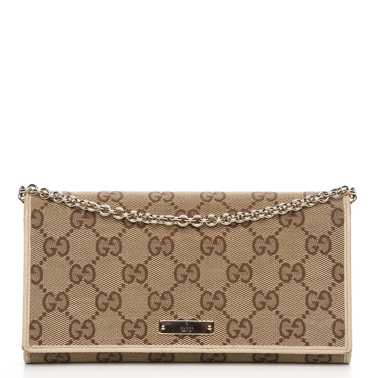Gucci Monogram Metal Bar Chain Wallet Beige 1 of 8
