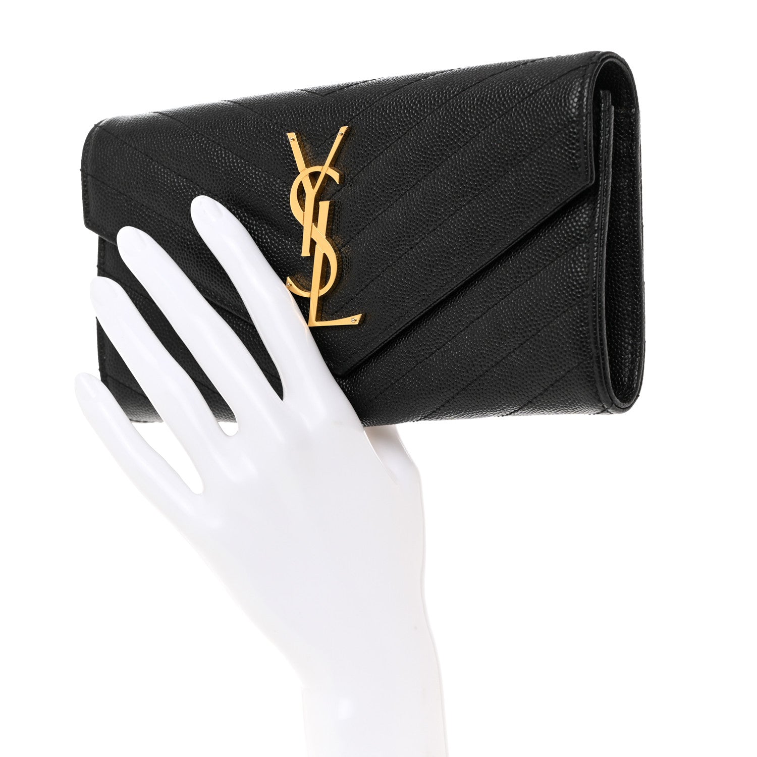 Saint Laurent Grain De Poudre Matelasse Chevron Monogram Flap Wallet Black 2 of 7