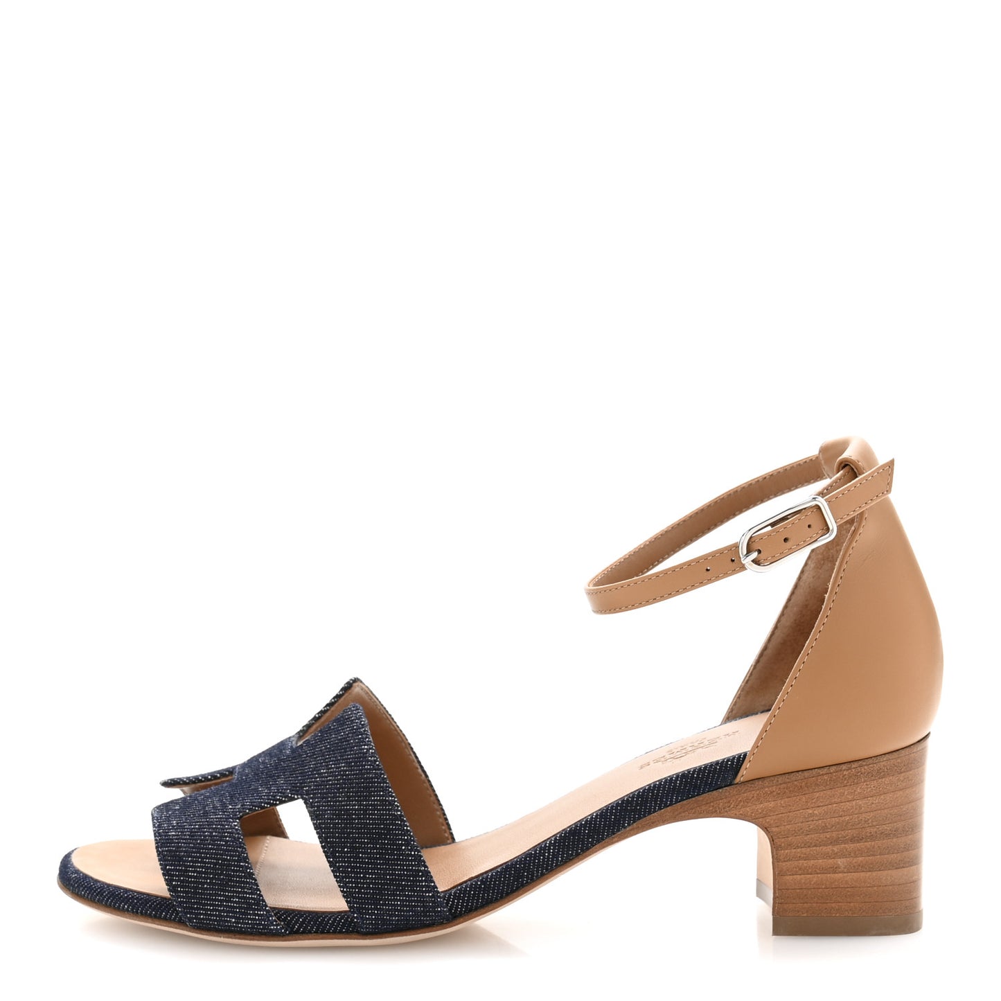 Denim Calfskin Encens 50 Sandals 37.5 Bleu Brut Naturel